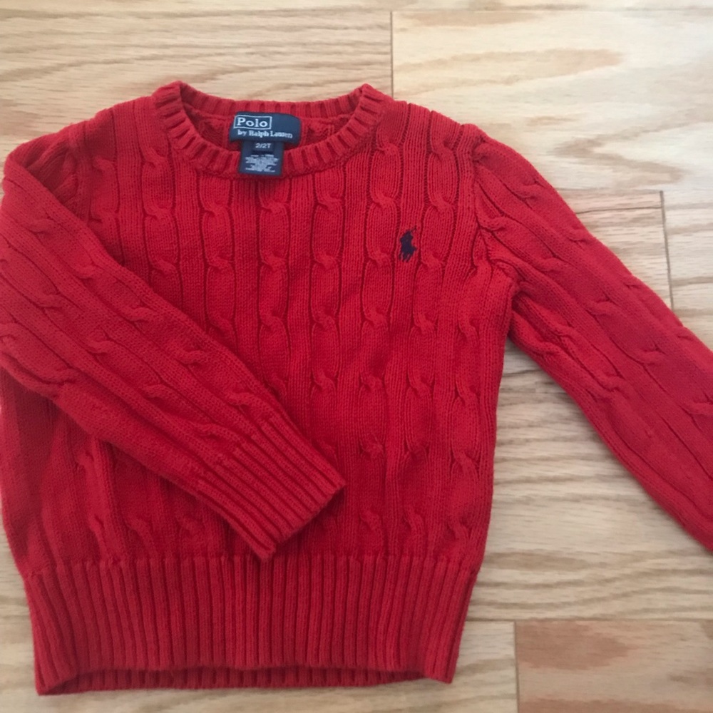 Cable knit red polo sweater 2t